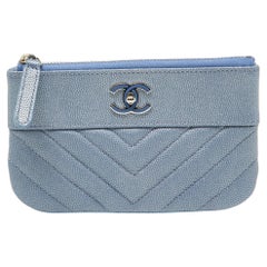 Chanel Blue Quilted Caviar Leather CC Zip Pouch