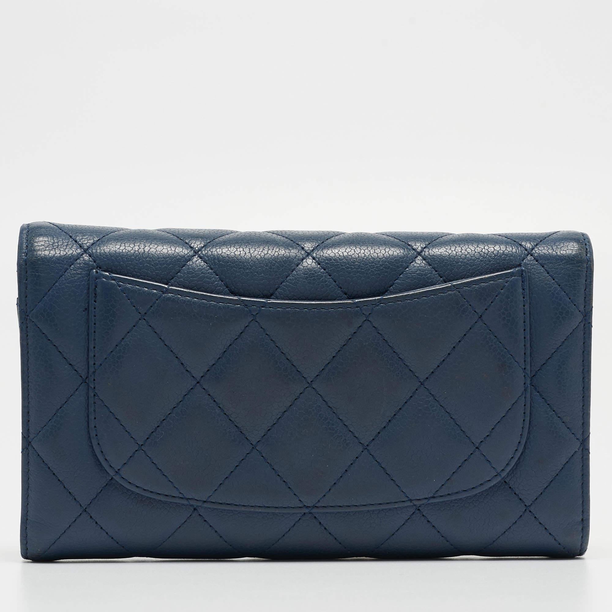 Chanel Blue Quilted Caviar Leather Classic Flap Wallet 6