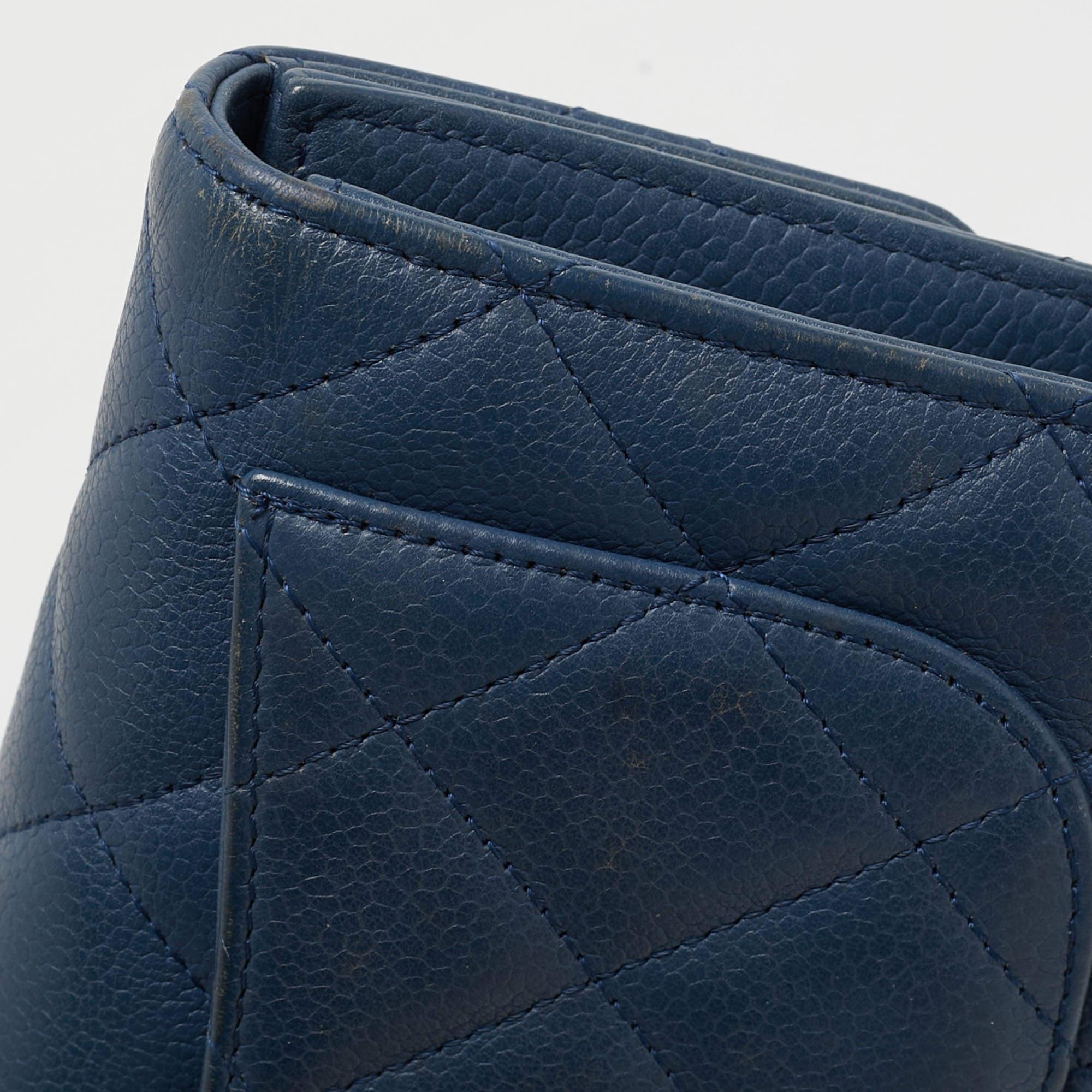 Chanel Blue Quilted Caviar Leather Classic Flap Wallet For Sale 7