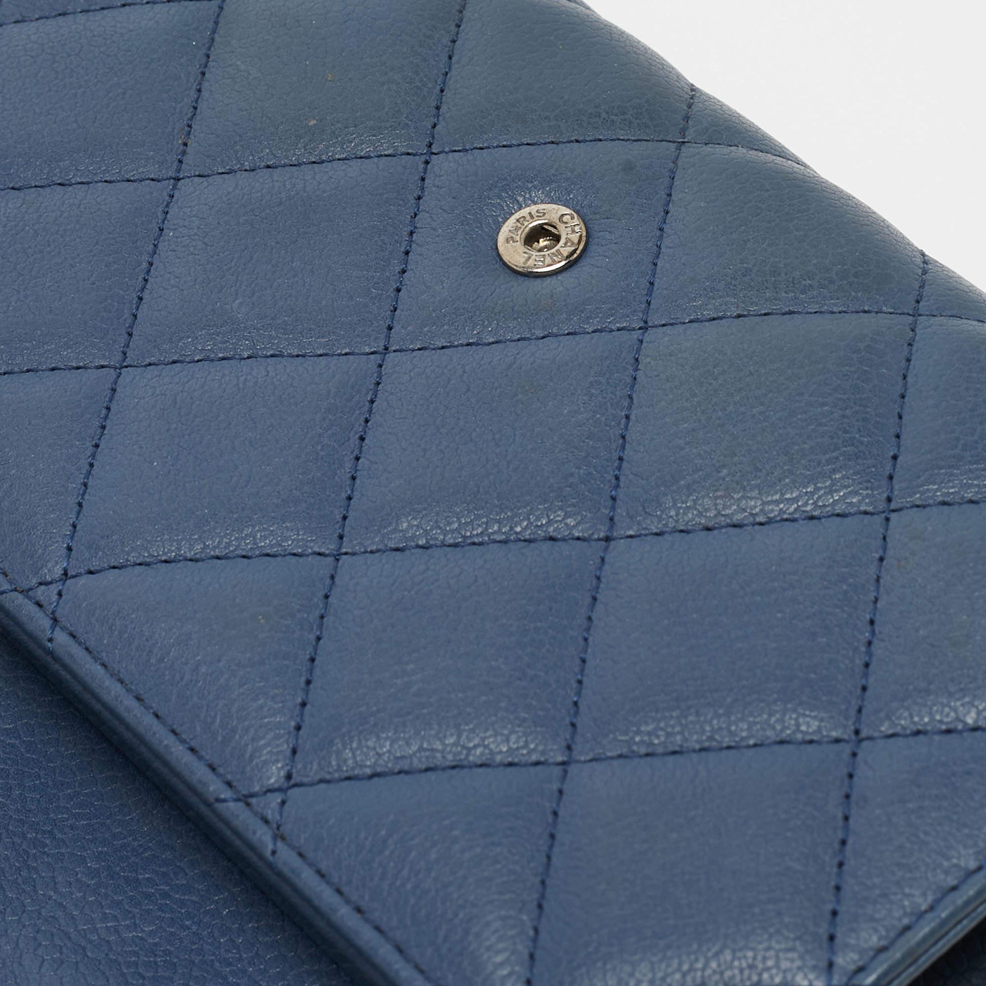 Chanel Blue Quilted Caviar Leather Classic Flap Wallet For Sale 11