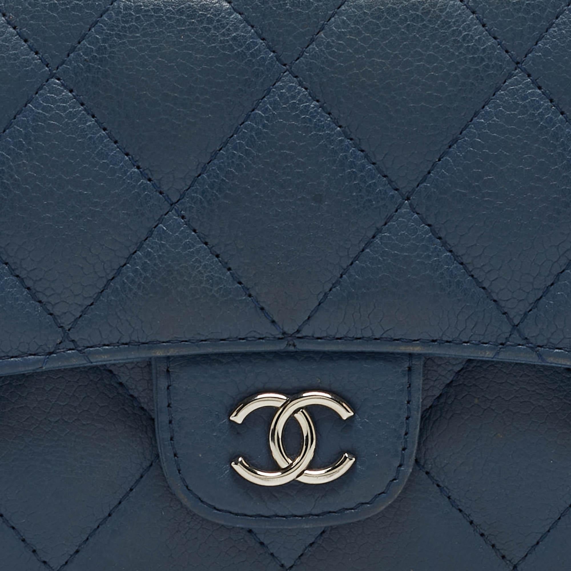 Chanel Blue Quilted Caviar Leather Classic Flap Wallet For Sale 15