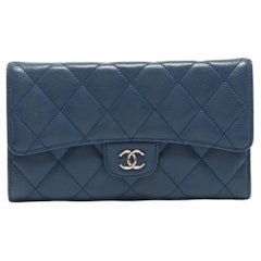 Chanel Blue Quilted Caviar Leather Classic Flap Wallet