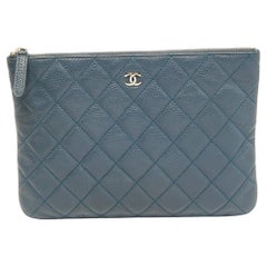 Chanel Blue Quilted Caviar Leather Classic Zip Pouch