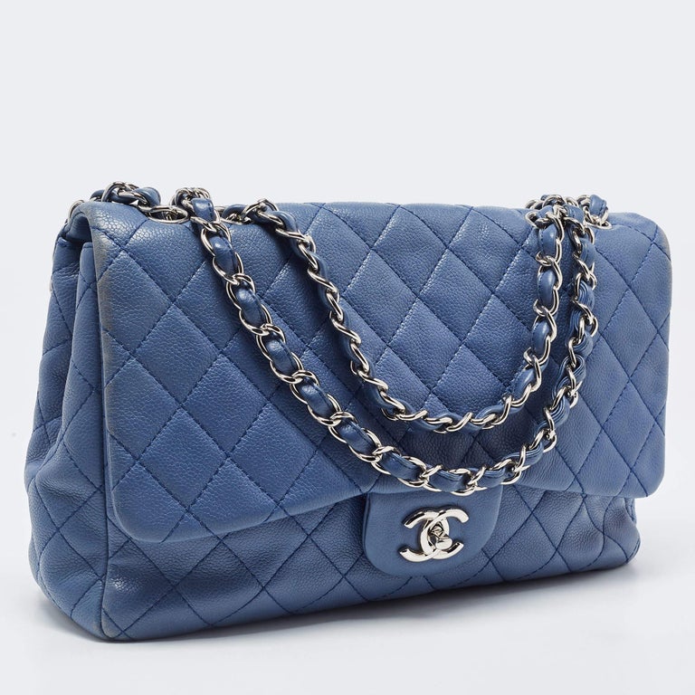 CHANEL Quilted CC GHW Chain Shoulder Crossbody Bag Cloth Blue Used
