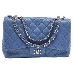 Chanel Blue Quilted Caviar Leather Jumbo Classic Single Flap Bag