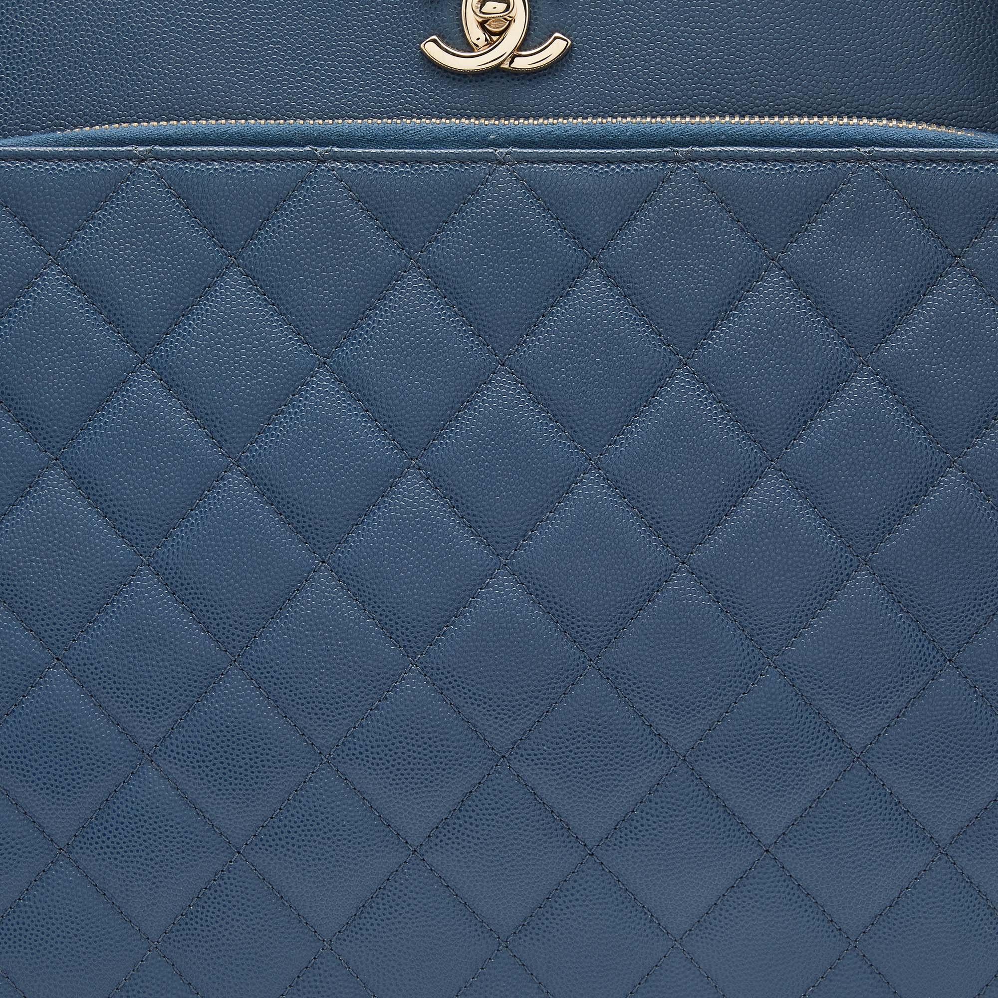 Chanel Blue Quilted Caviar Leather Large Business Affinity Shopper Tote 6