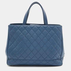Chanel Blue Quilted Caviar Leather Large Business Affinity Shopper Tote