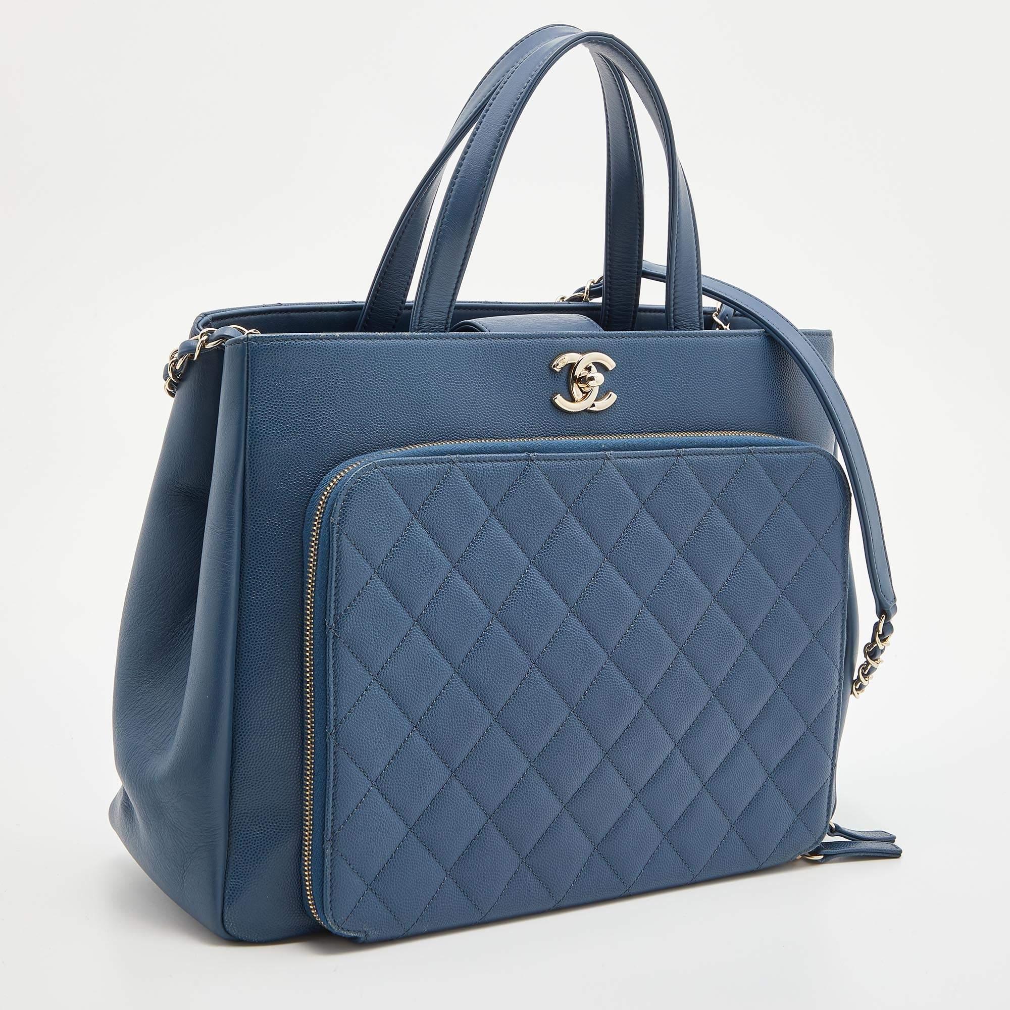 Women's Chanel Blue Quilted Caviar Leather Large Business Affinity Shopper Tote