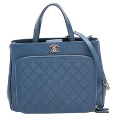 Chanel Blue Quilted Caviar Leather Large Business Affinity Shopper Tote