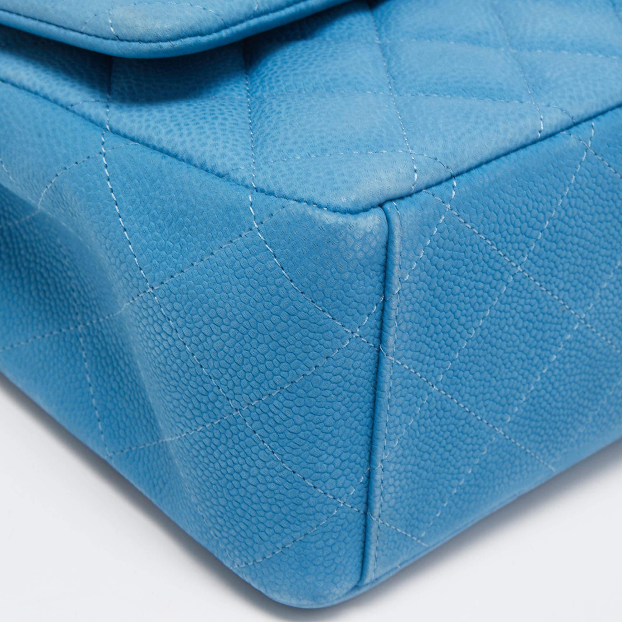 Chanel Blue Quilted Caviar Leather Maxi Classic Double Flap Bag 3