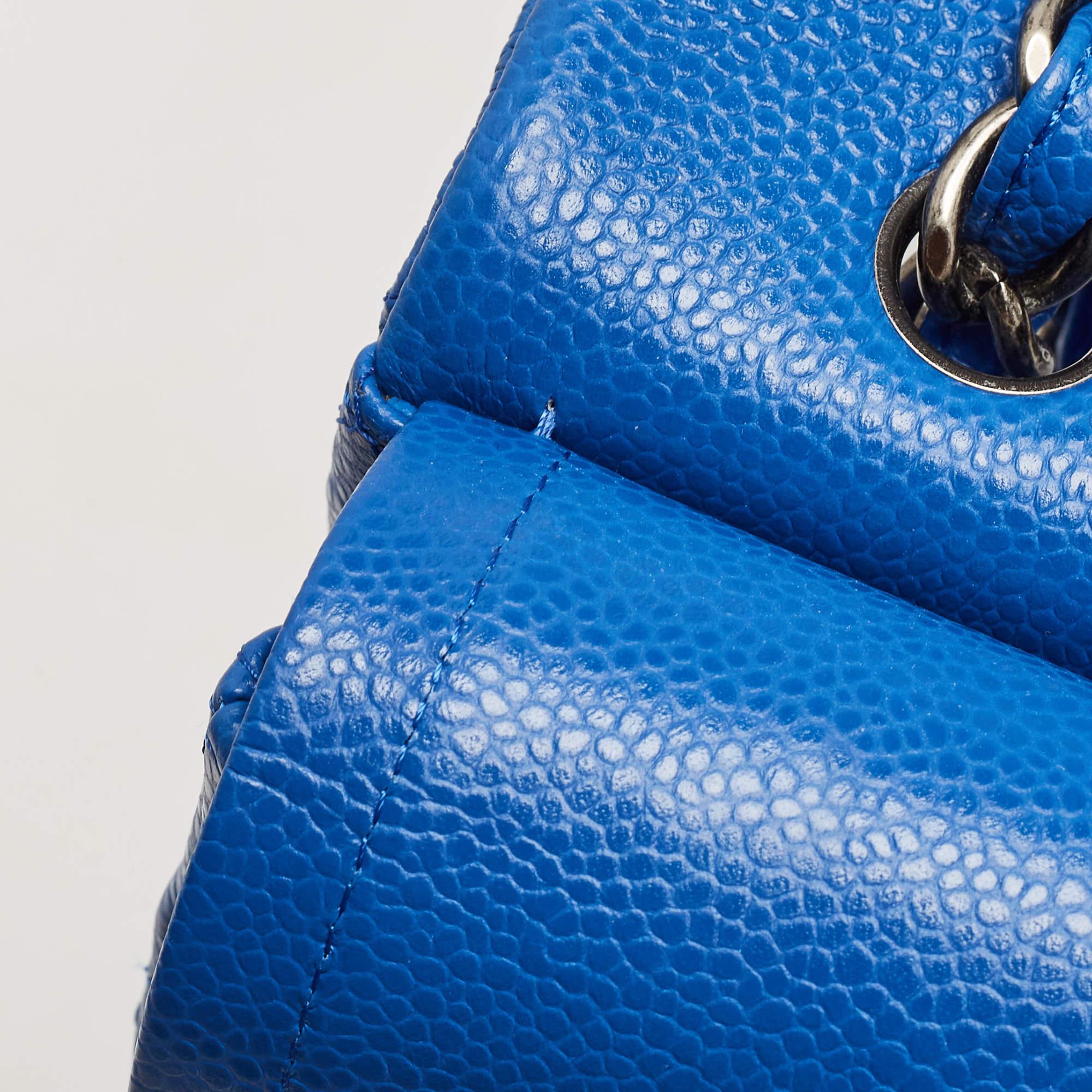 Chanel Blue Quilted Caviar Leather Maxi Classic Double Flap Bag 4