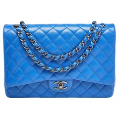 Chanel Blue Quilted Caviar Leather Maxi Classic Double Flap Bag