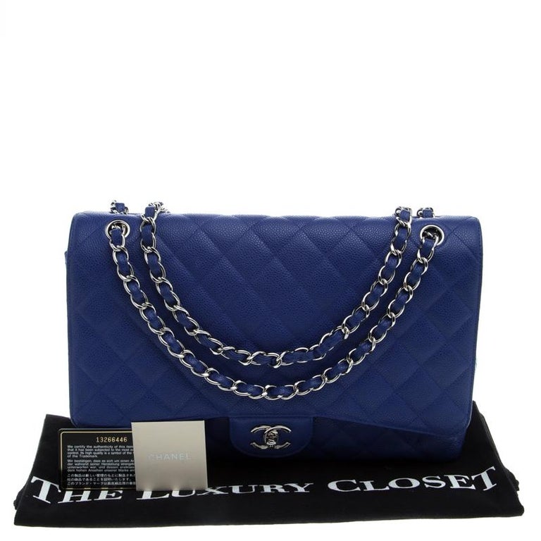 Chanel Blue Quilted Caviar Leather Maxi Classic Single Flap Bag For ...