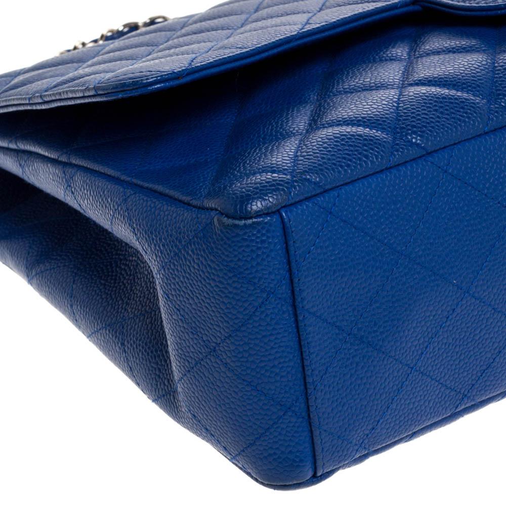 Chanel Blue Quilted Caviar Leather Maxi Classic Single Flap Bag 5