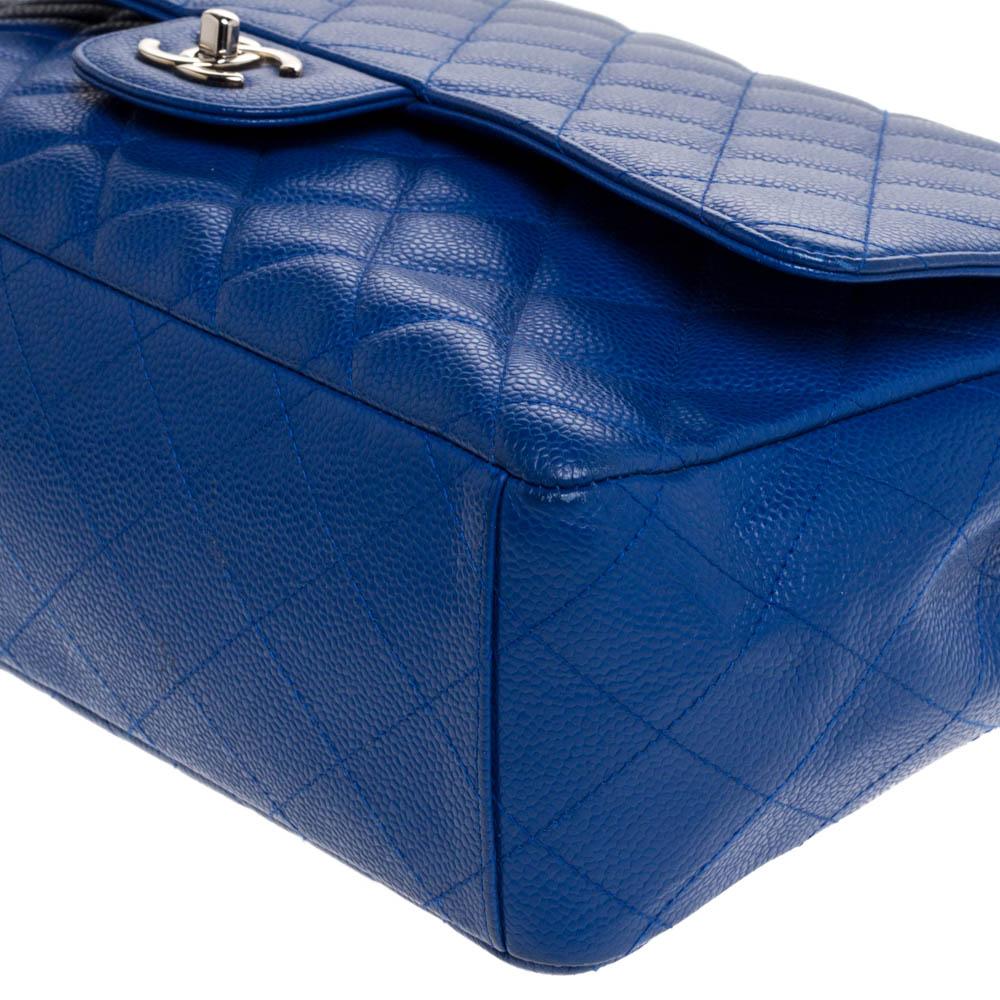 Chanel Blue Quilted Caviar Leather Maxi Classic Single Flap Bag 6