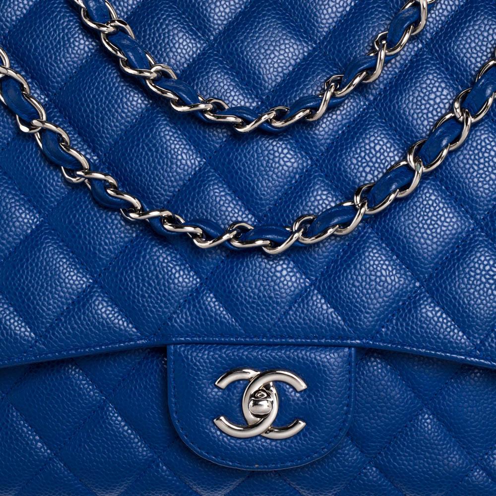 Chanel Blue Quilted Caviar Leather Maxi Classic Single Flap Bag 7