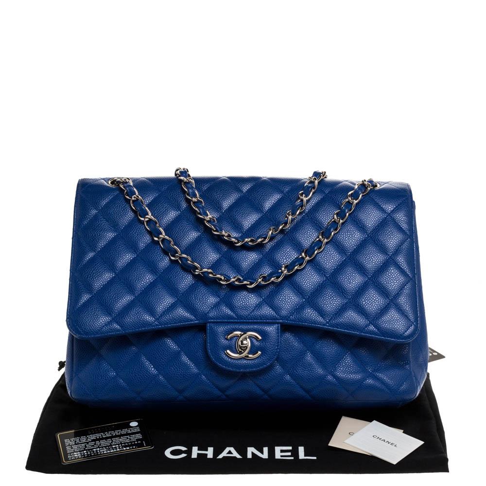 Chanel Blue Quilted Caviar Leather Maxi Classic Single Flap Bag 8