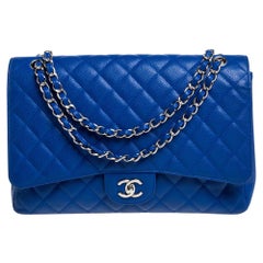 Chanel Blue Quilted Caviar Leather Maxi Classic Single Flap Bag