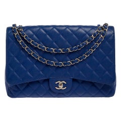 Chanel Blue Quilted Caviar Leather Maxi Classic Single Flap Bag
