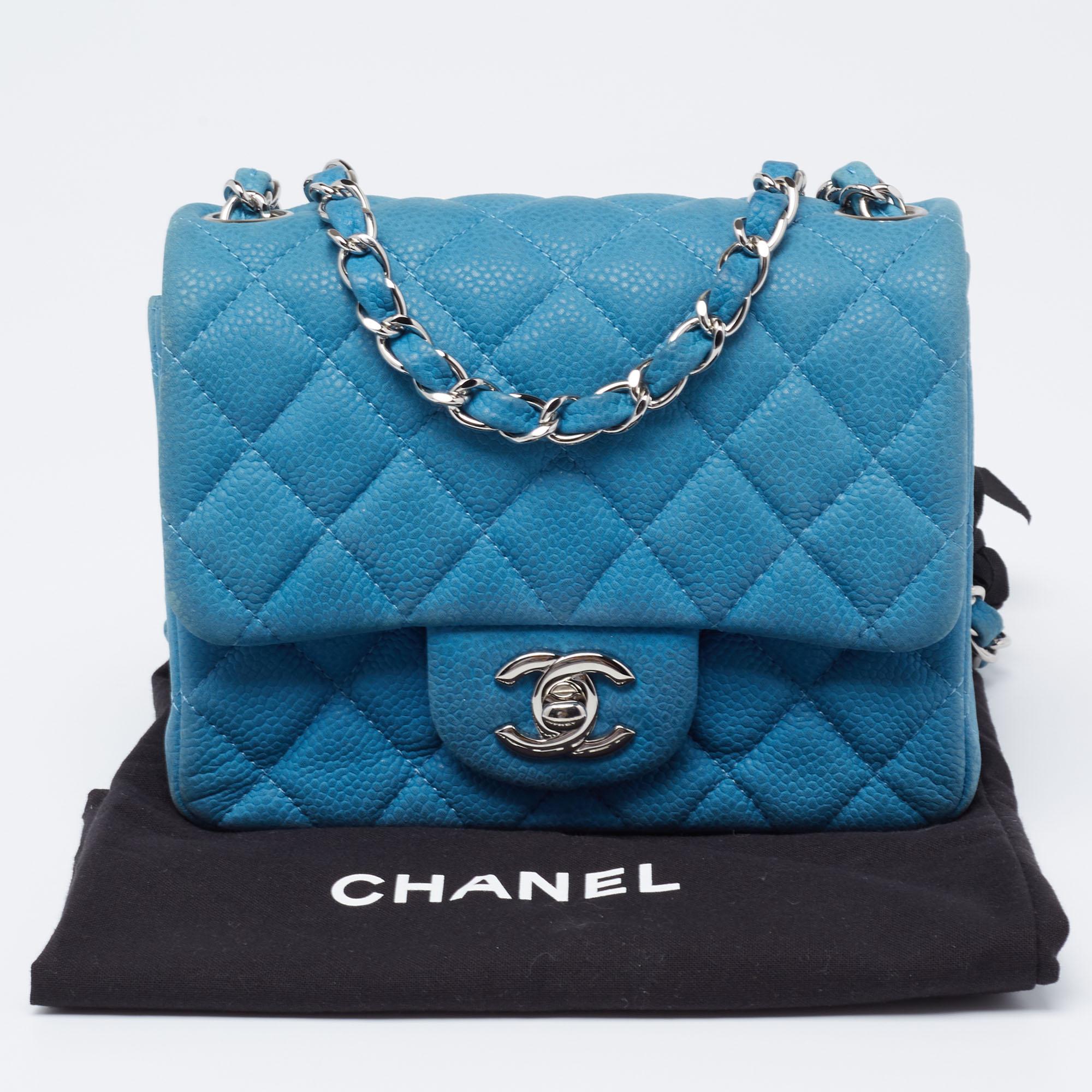 Chanel Blue Quilted Caviar Leather Mini Square Classic Flap Bag 4