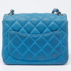 Chanel Blue Quilted Caviar Leather Mini Square Classic Flap Bag