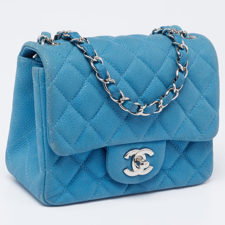Chanel Blue Quilted Caviar Leather Mini Square Classic Flap Bag at