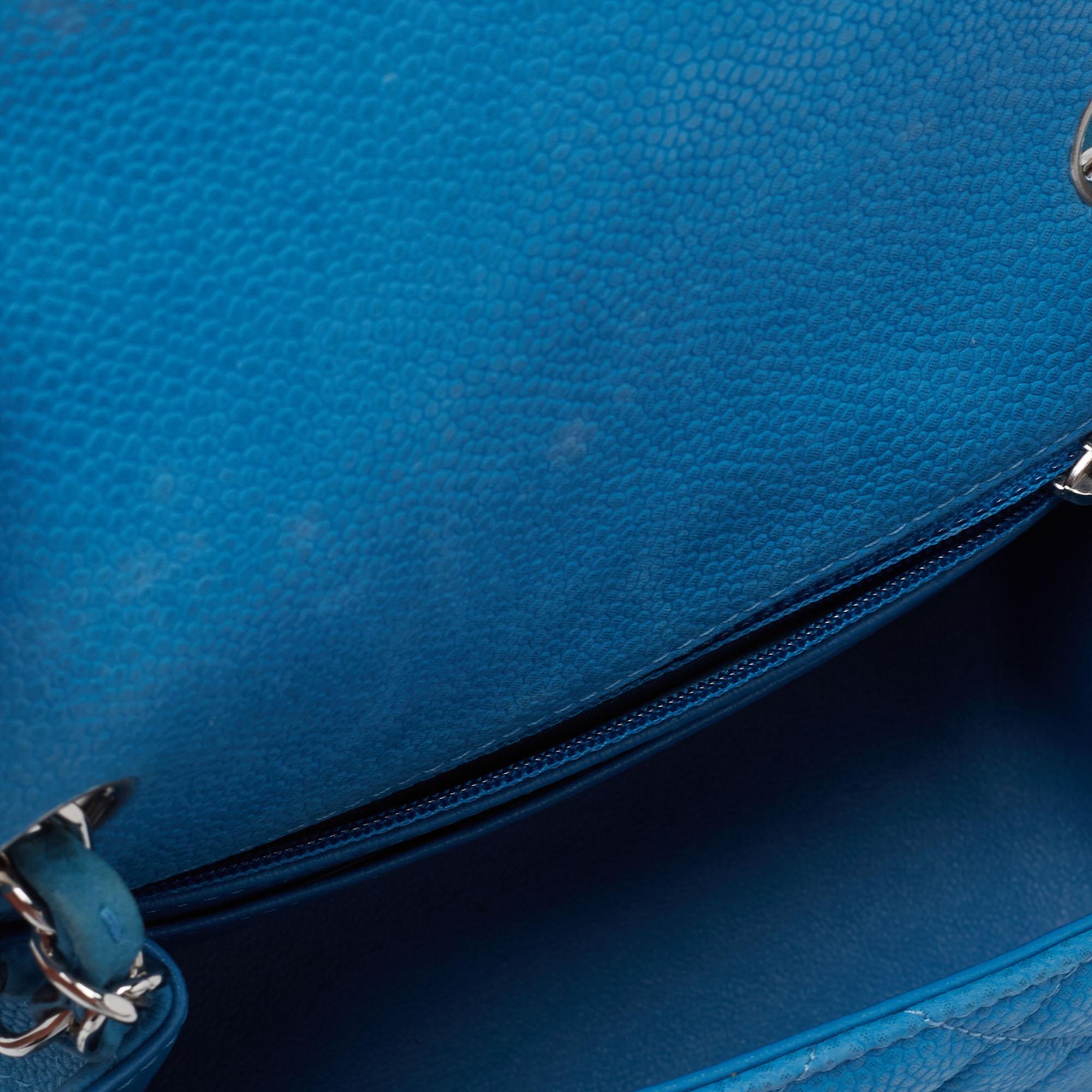 Chanel Blue Quilted Caviar Leather Mini Square Classic Flap Bag In Good Condition In Dubai, Al Qouz 2