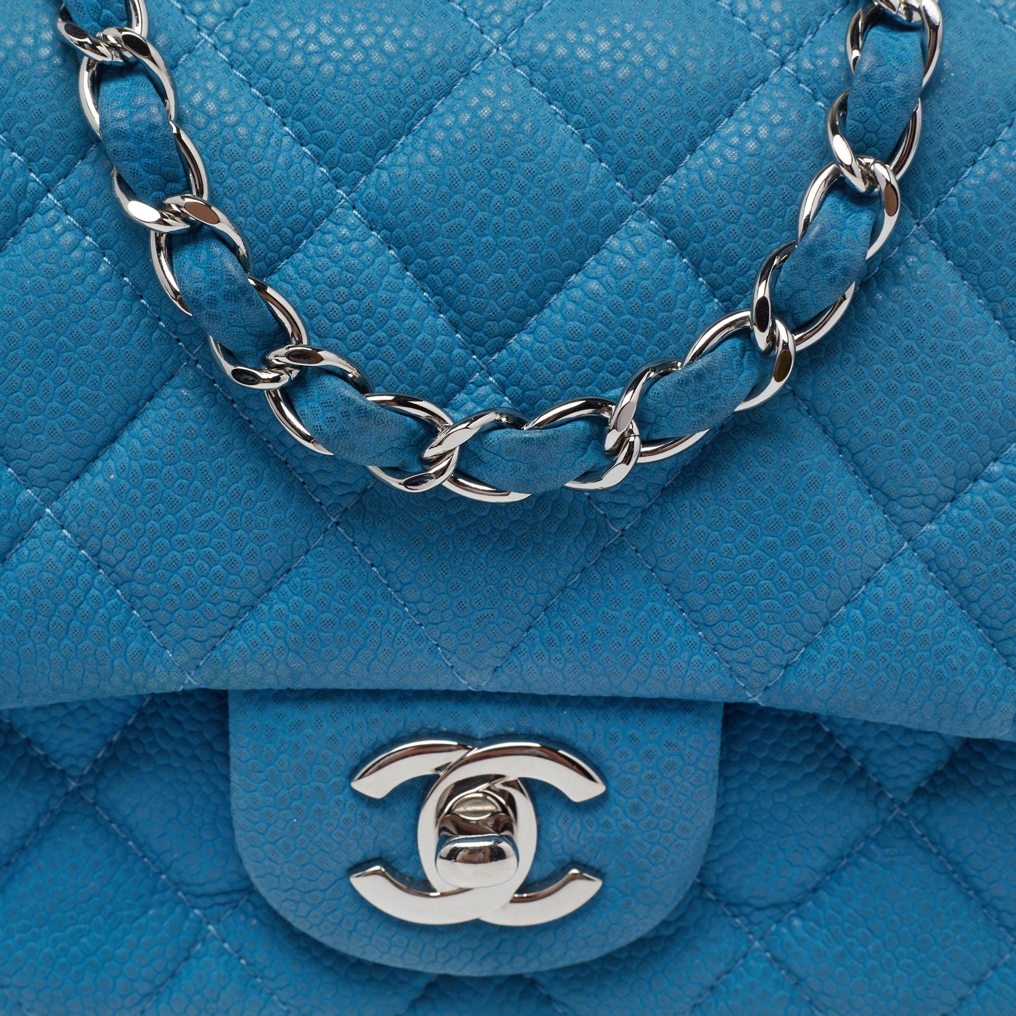 Chanel Blue Quilted Caviar Leather Mini Square Classic Flap Bag 1