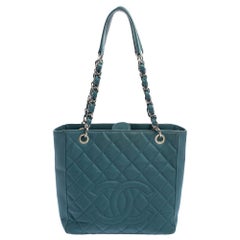 Chanel Blue Quilted Caviar Leather Petite Shopping Tote