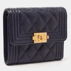 Chanel Blue Quilted Caviar Leather Small Boy Wallet