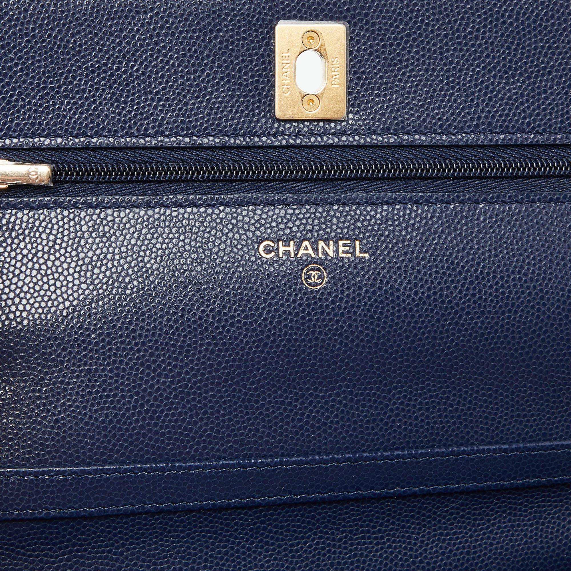 Chanel Blue Quilted Caviar Leather Wallet on Chain 7