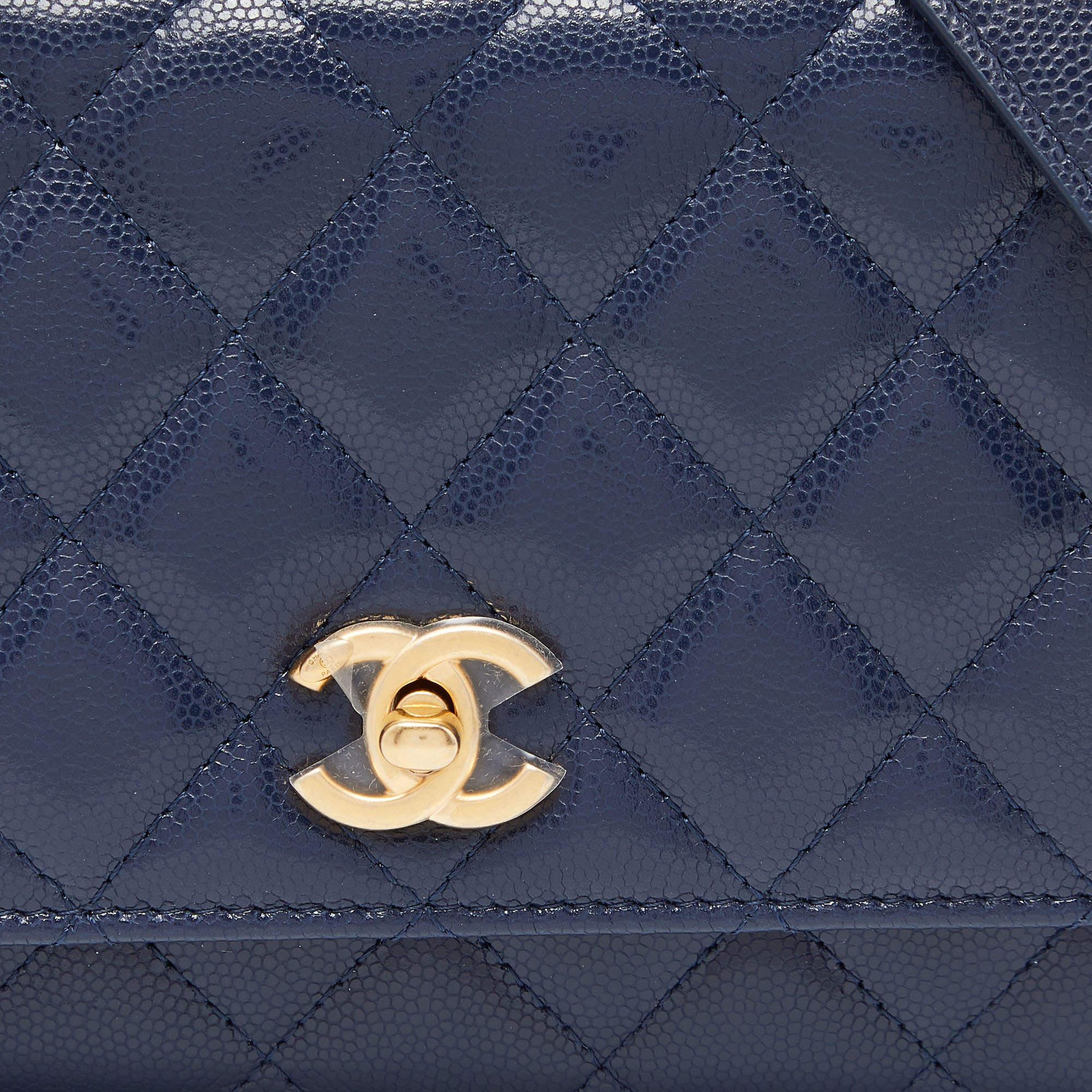 Women's Chanel Blue Quilted Caviar Leather Wallet on Chain