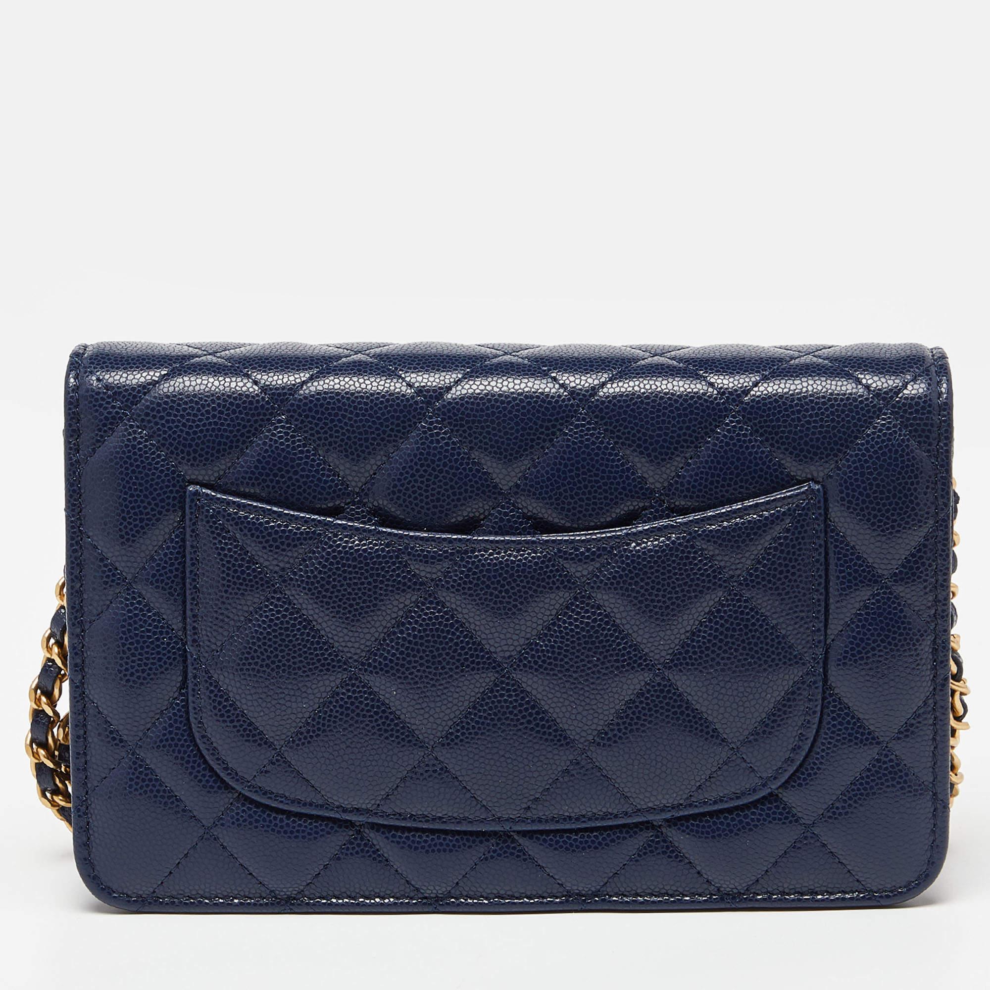 Chanel Blue Quilted Caviar Leather Wallet on Chain 1