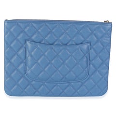 Chanel Blue Quilted Caviar Medium O Case Clutch