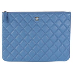 Chanel Blue Quilted Caviar Medium O Case Clutch