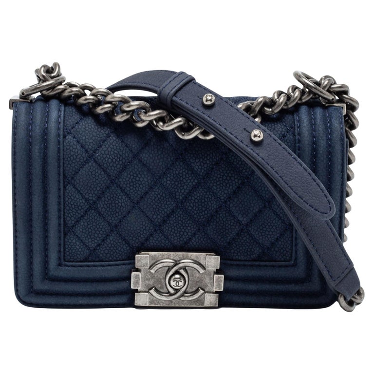 Chanel Blue Quilted Caviar Nubuck Leather Small Boy Flap Bag For Sale ...