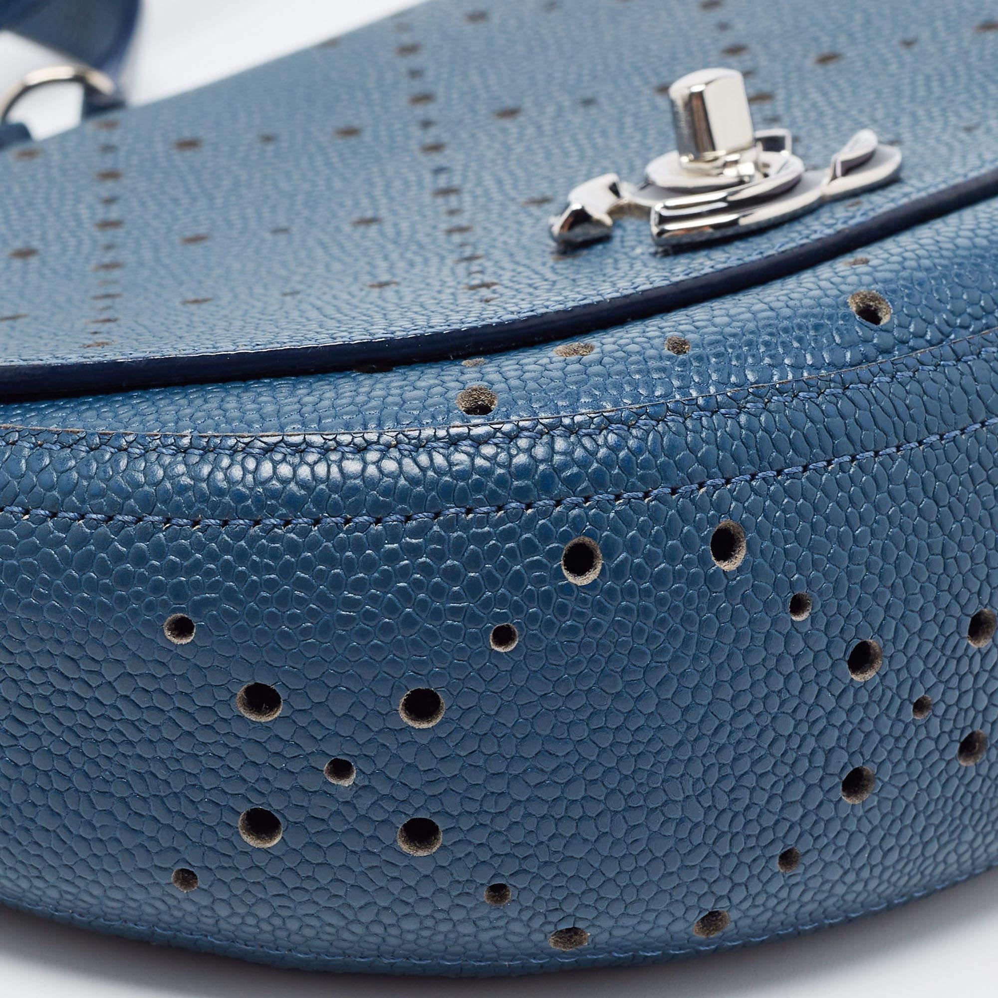 Chanel Blue Quilted Caviar Perforated Leather Crossbody Bag 6