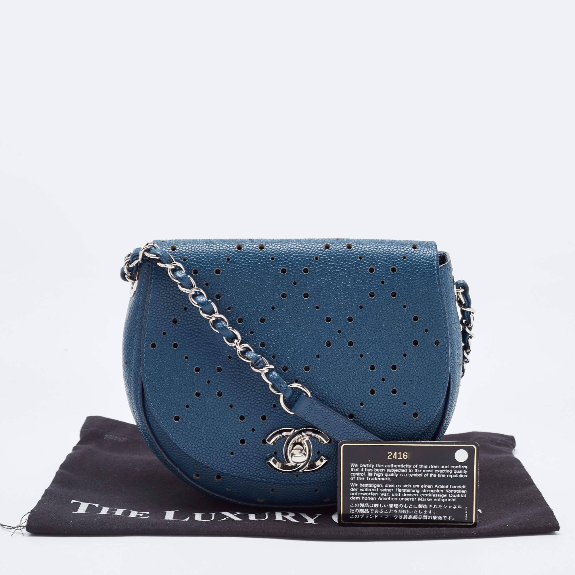 Chanel Blue Quilted Caviar Perforated Leather Crossbody Bag 8
