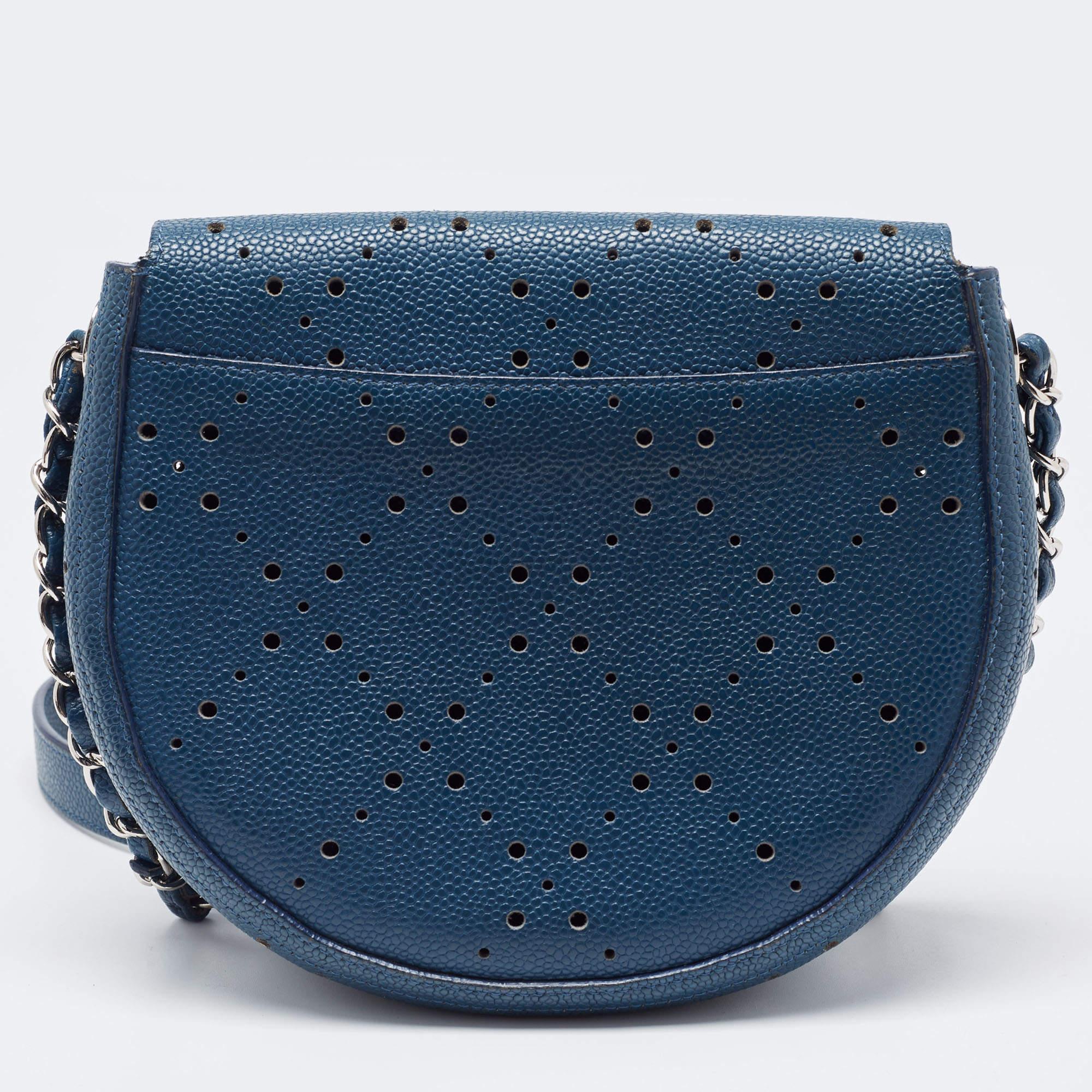 Women's Chanel Blue Quilted Caviar Perforated Leather Crossbody Bag