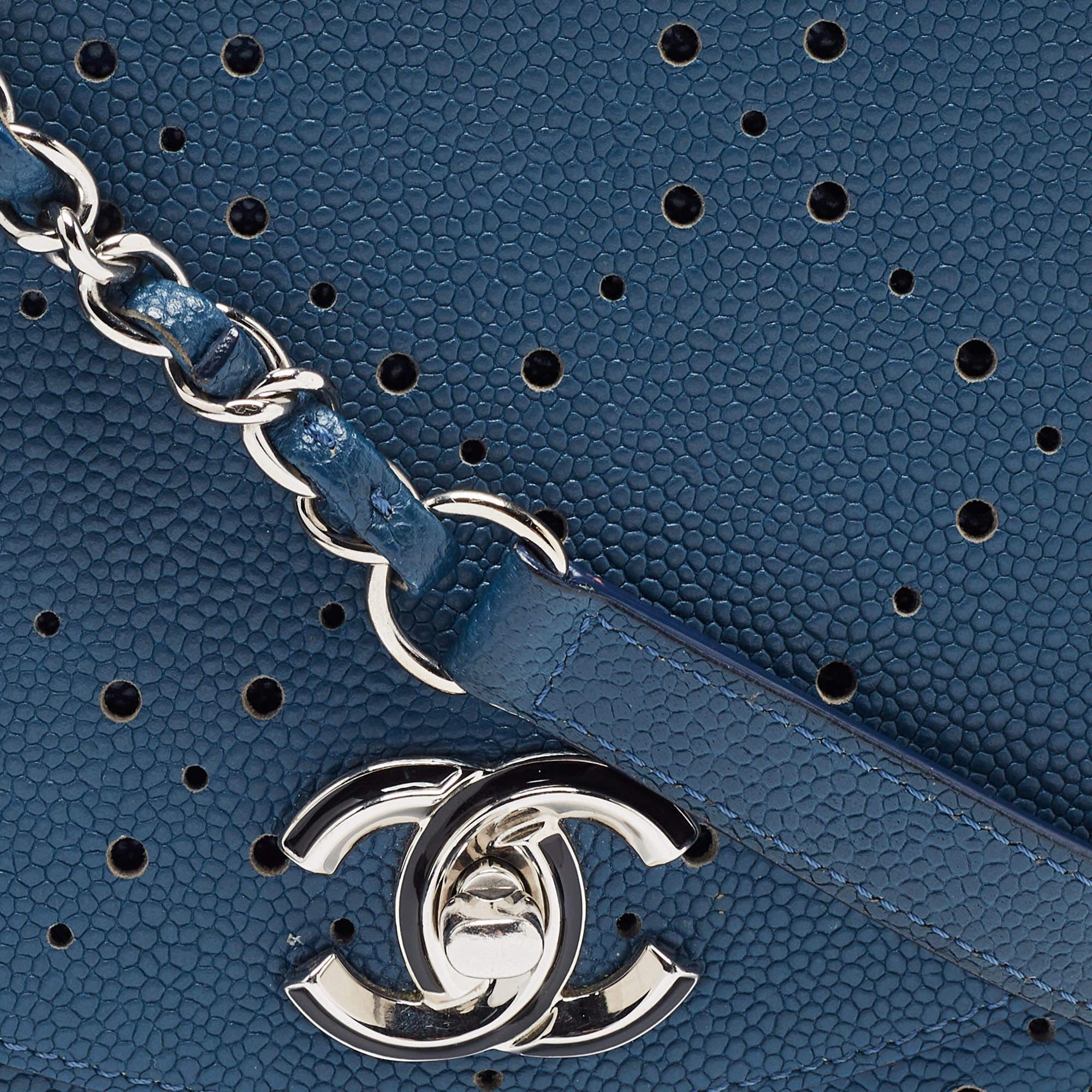 Chanel Blue Quilted Caviar Perforated Leather Crossbody Bag 1