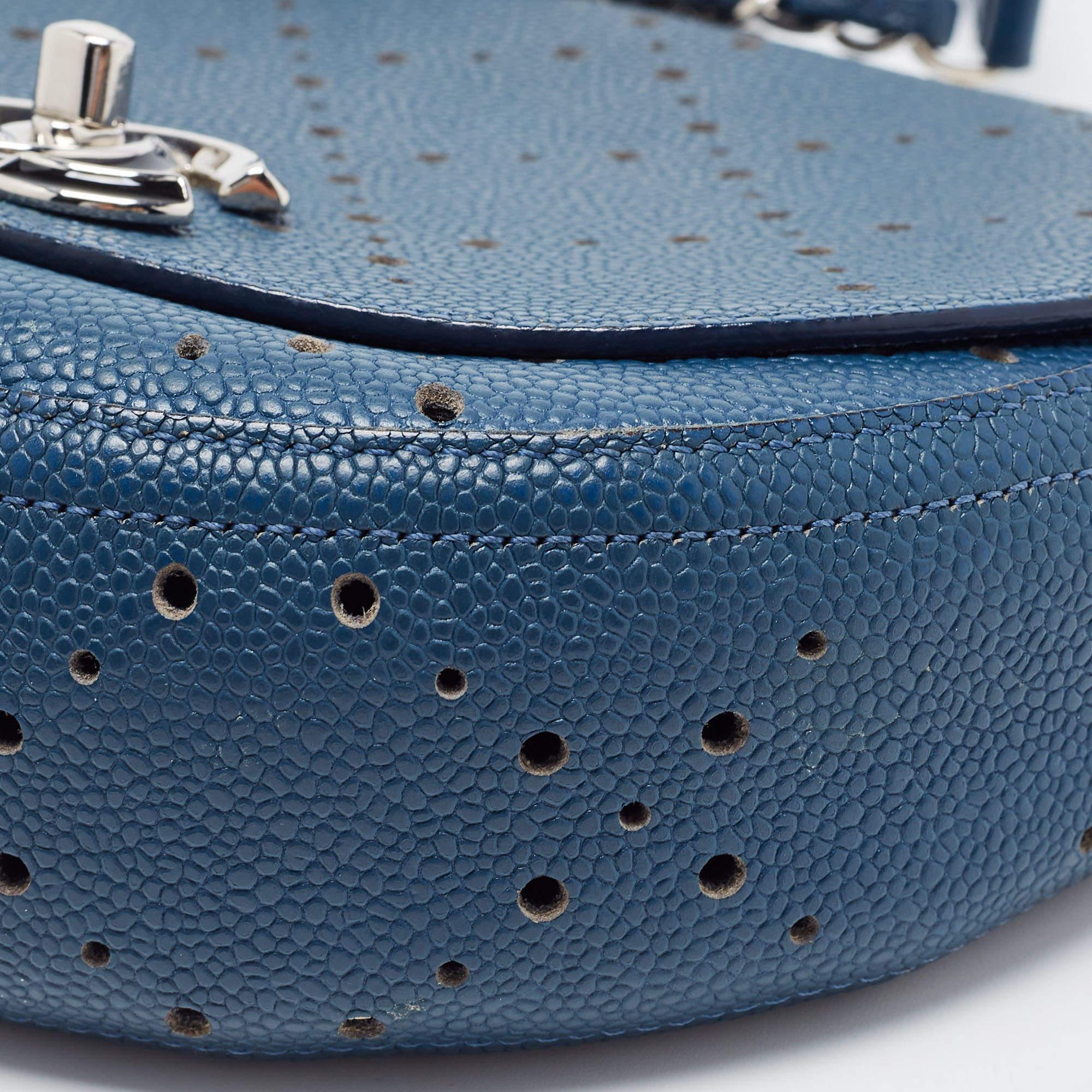Chanel Blue Quilted Caviar Perforated Leather Crossbody Bag 5