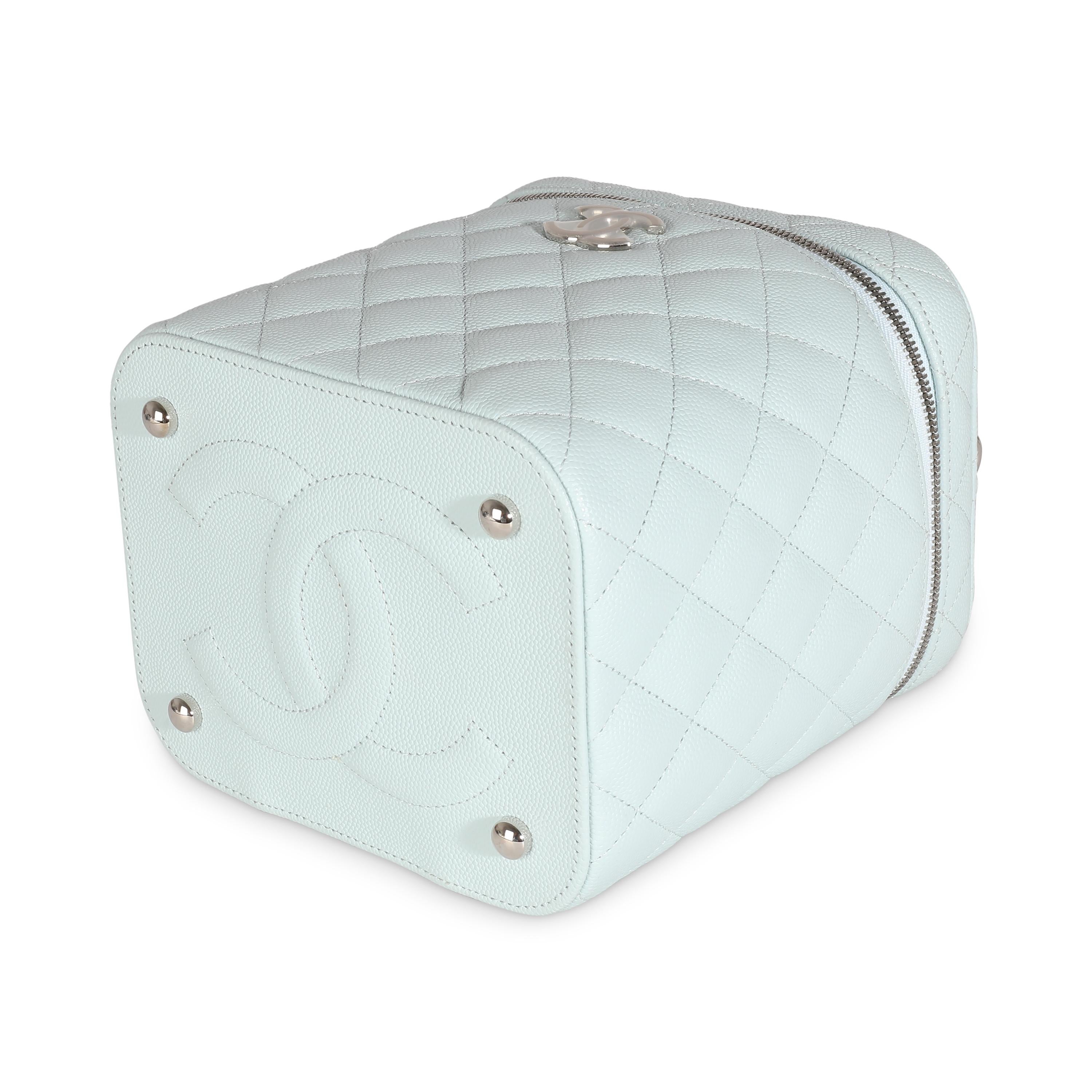 Chanel Blue Quilted Caviar Top Handle Vanity Case For Sale 2