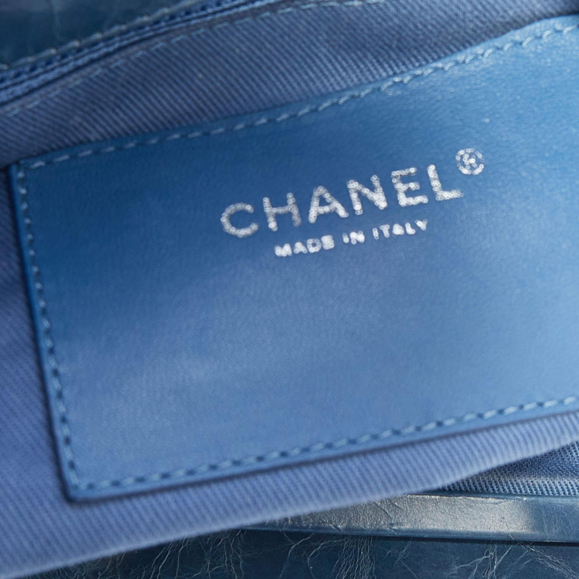 Chanel Blue Quilted Crackled Leather Large Just Mademoiselle Bowling Bag 3