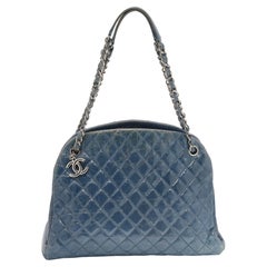Chanel Blue Quilted Crackled Leather Large Just Mademoiselle Bowling Bag