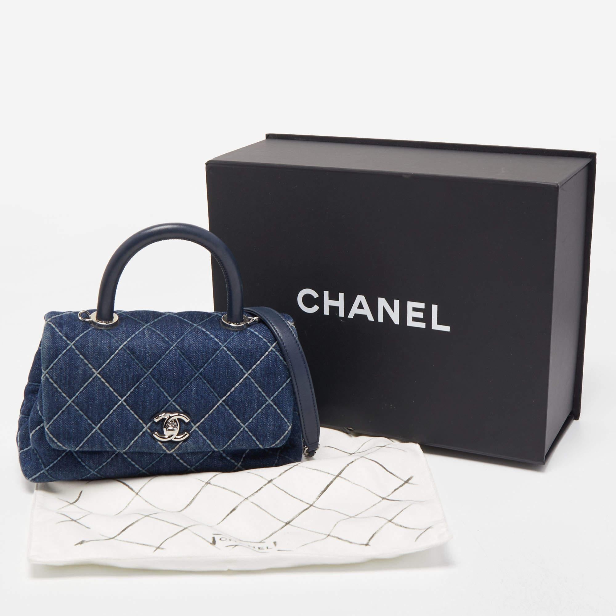 Chanel Blue Quilted Denim and Leather Mini Coco Top Handle Bag 9