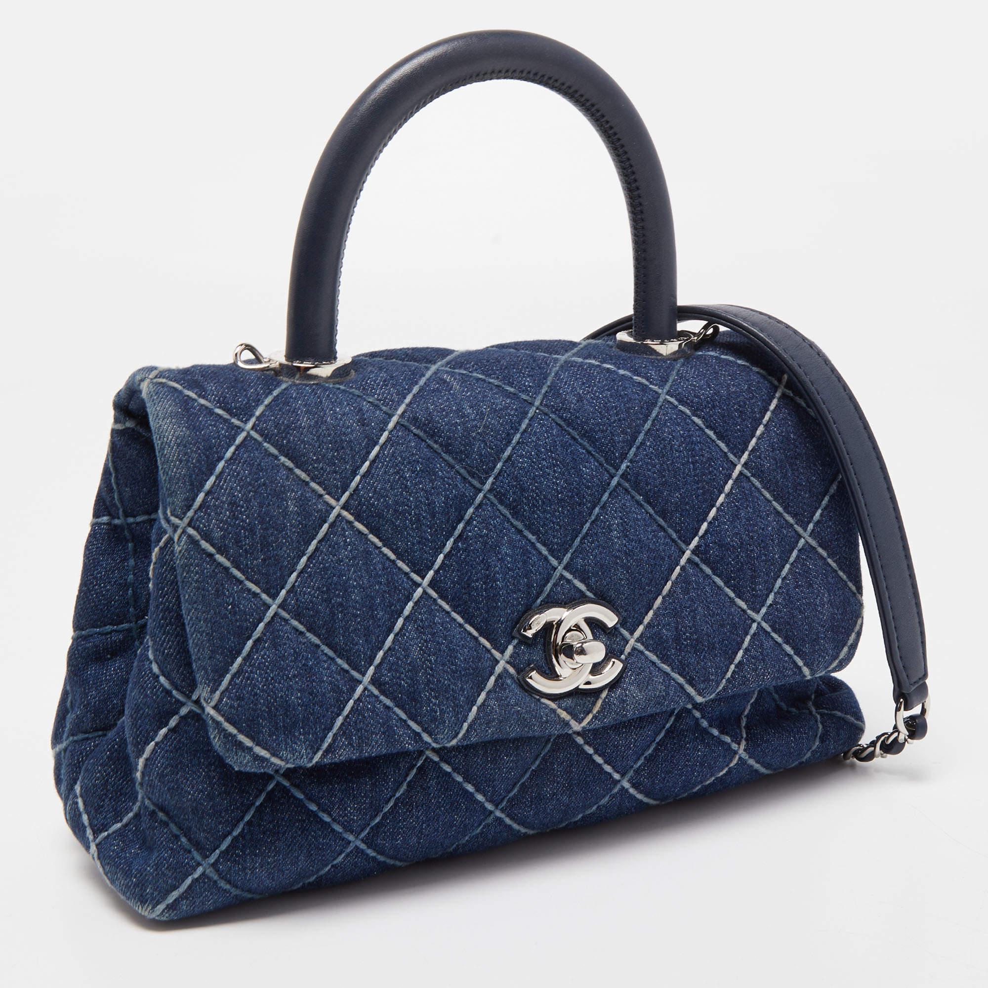 Women's Chanel Blue Quilted Denim and Leather Mini Coco Top Handle Bag