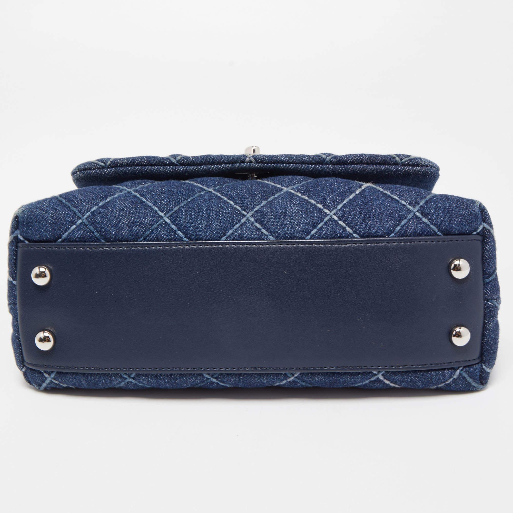 Chanel Blue Quilted Denim and Leather Mini Coco Top Handle Bag 1