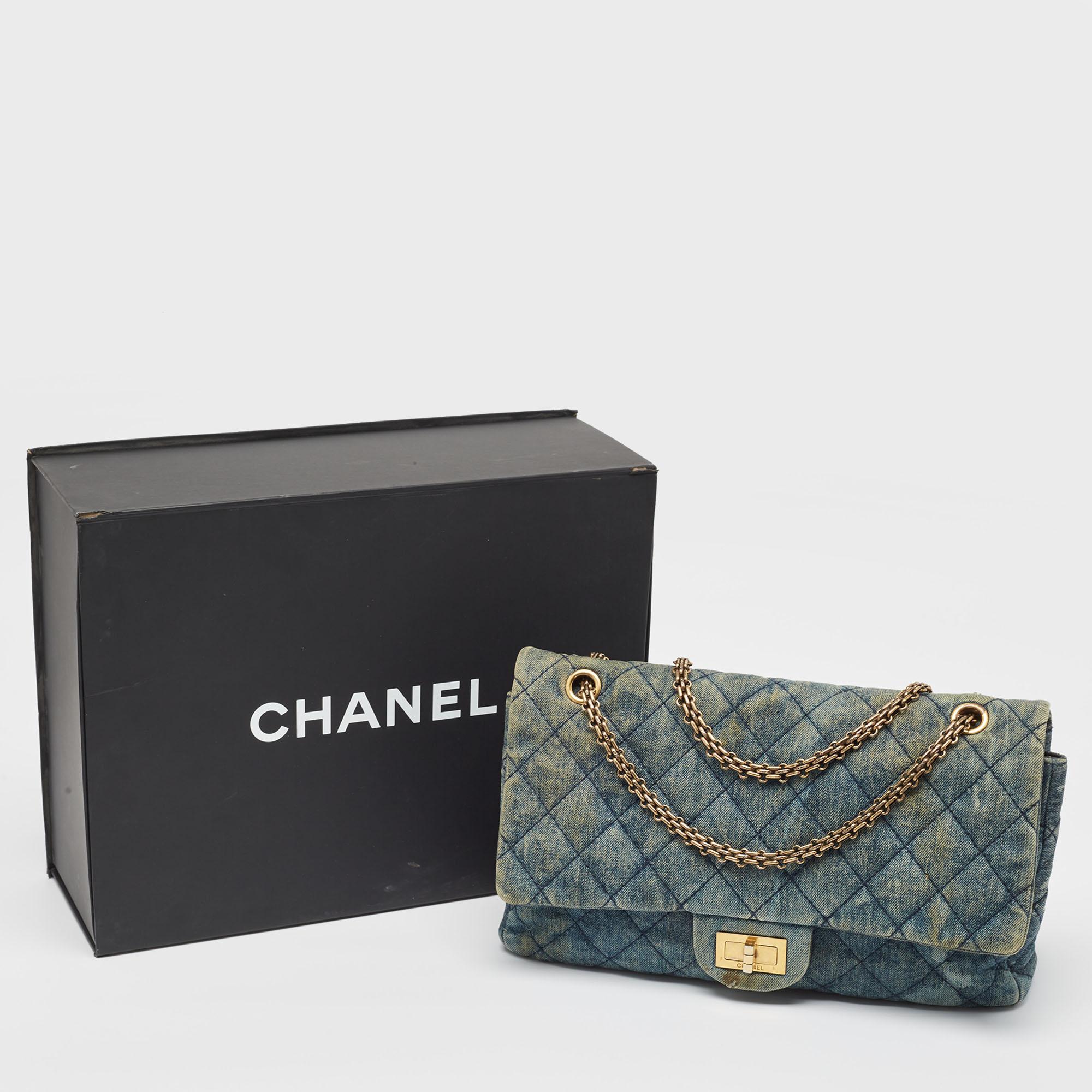 Chanel Blue Quilted Denim Classic 227 Reissue 2.55 Flap Bag For Sale 13
