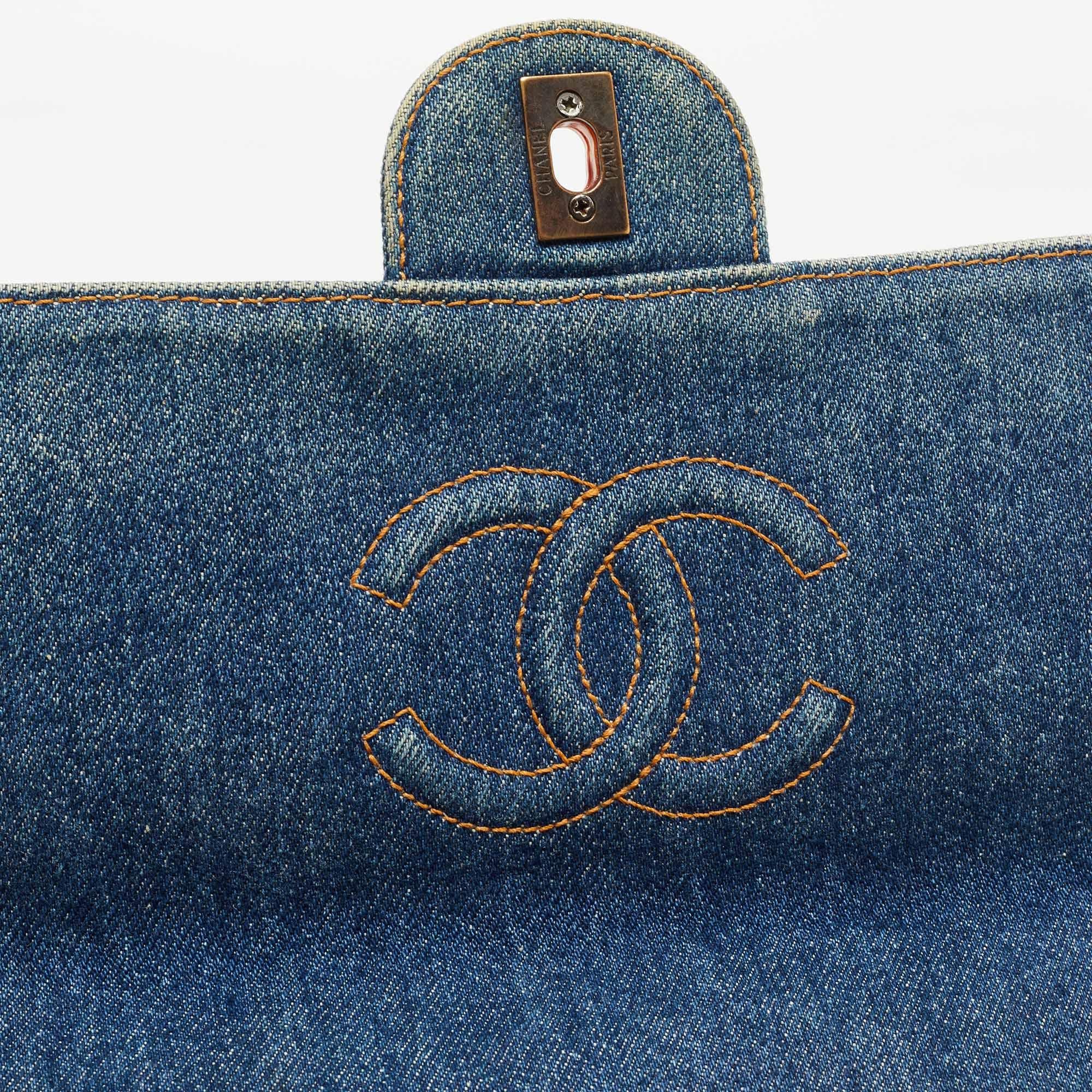 Chanel Blue Quilted Denim Classic Flap Bag 5