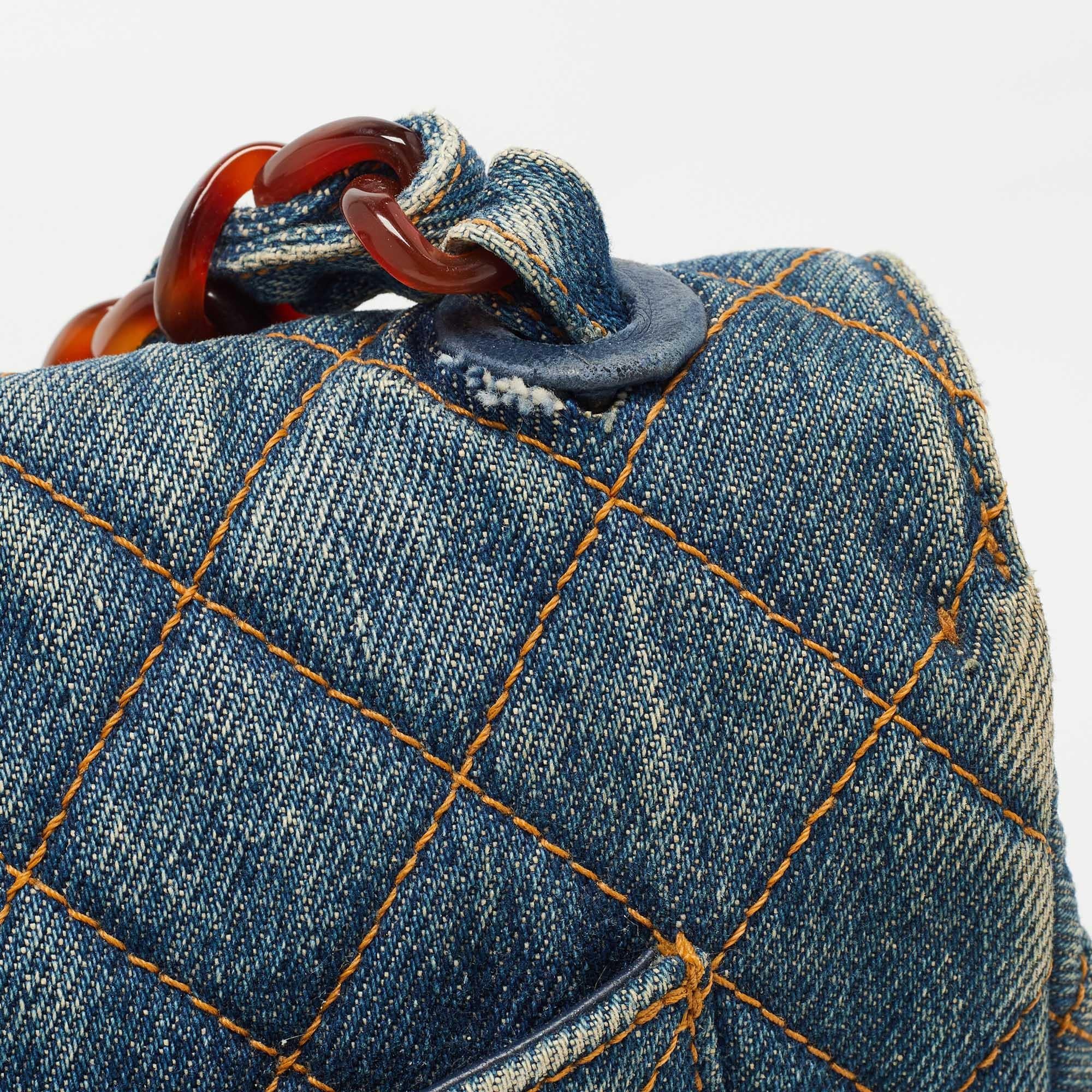 Chanel Blue Quilted Denim Classic Flap Bag 6
